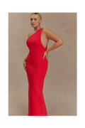 Milena One Shoulder Crepe Maxi Dress - Red