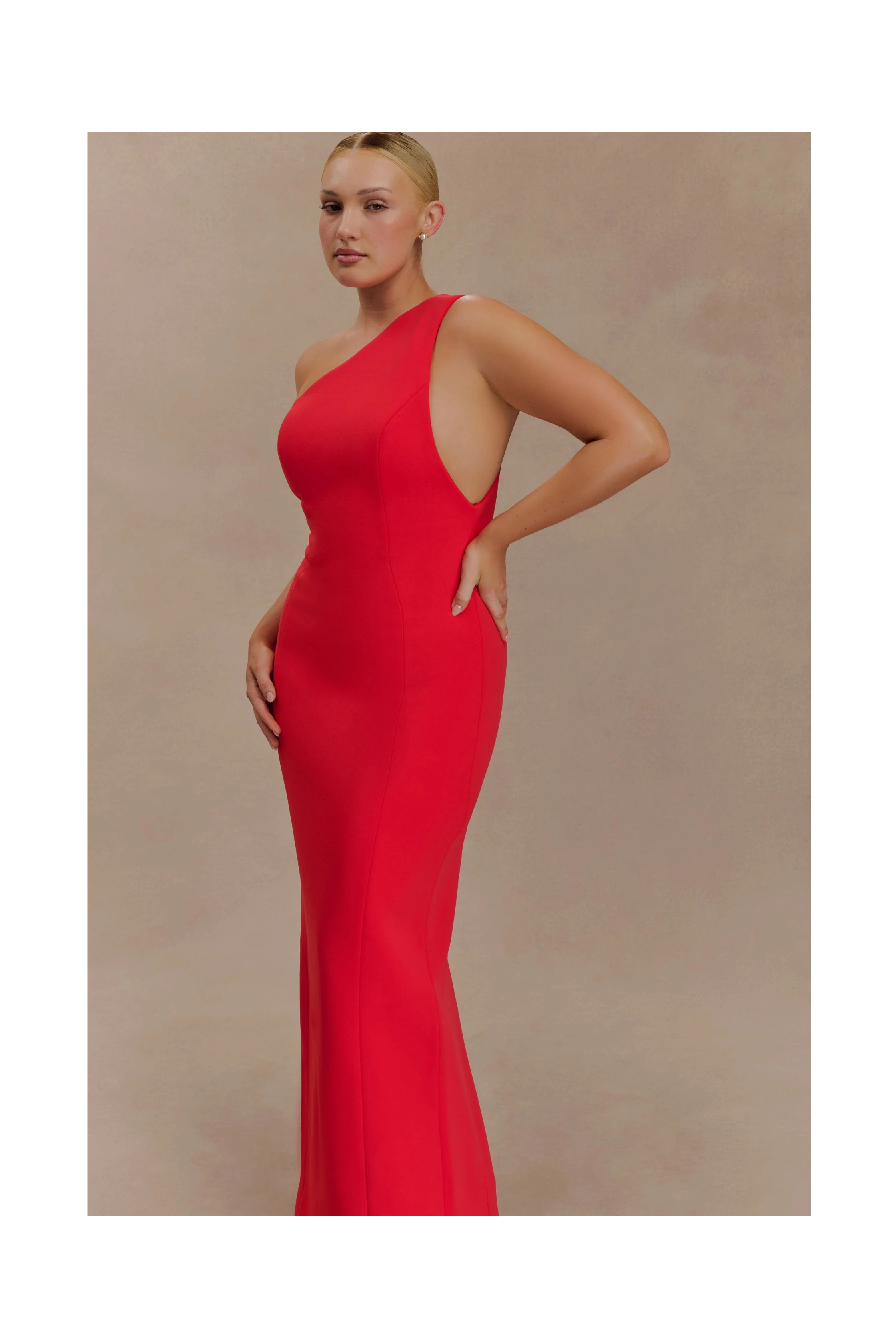 Milena One Shoulder Crepe Maxi Dress - Red