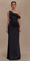 Dalia Off Shoulder Satin Maxi Dress - Black