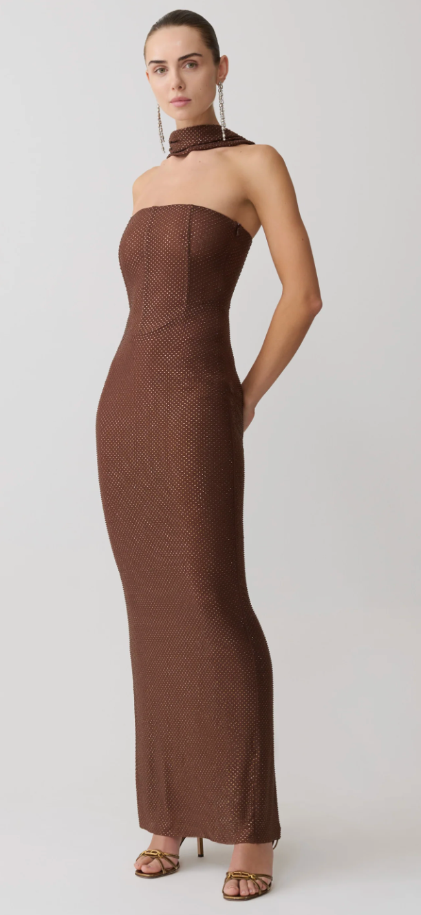 Phi Multi-Wear Cowl Diamante Maxi Dress - Chocolate