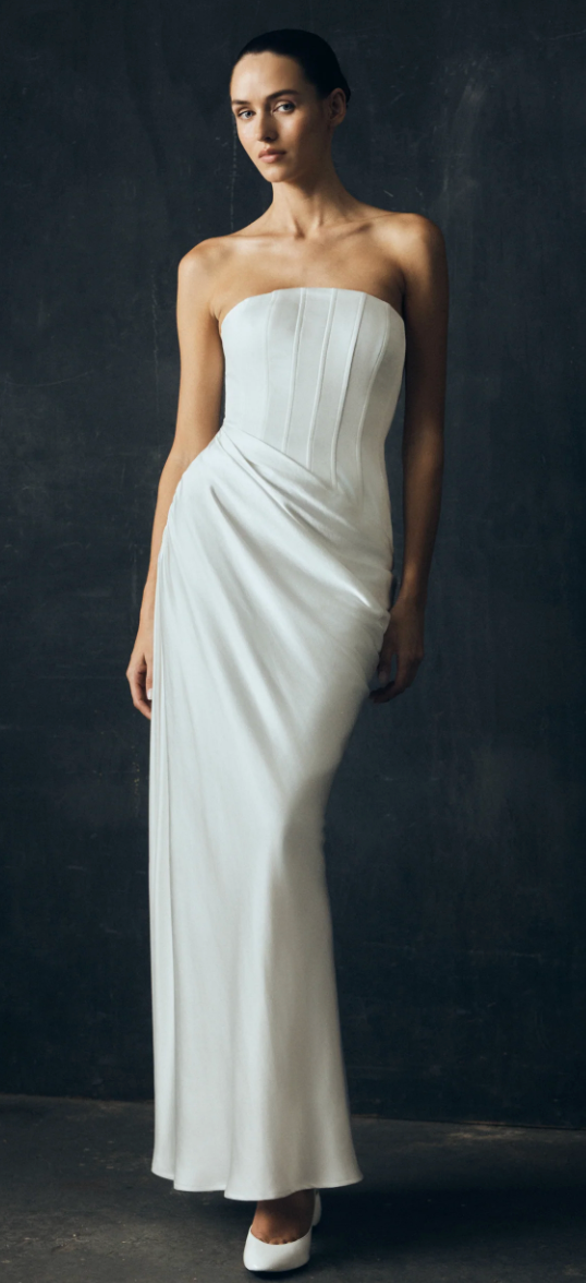 Grace Strapless Draped Waist Maxi Dress - Ivory