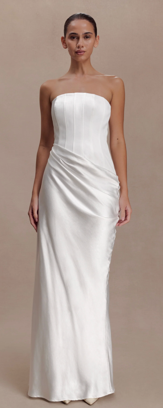 Grace Strapless Draped Waist Maxi Dress - Ivory