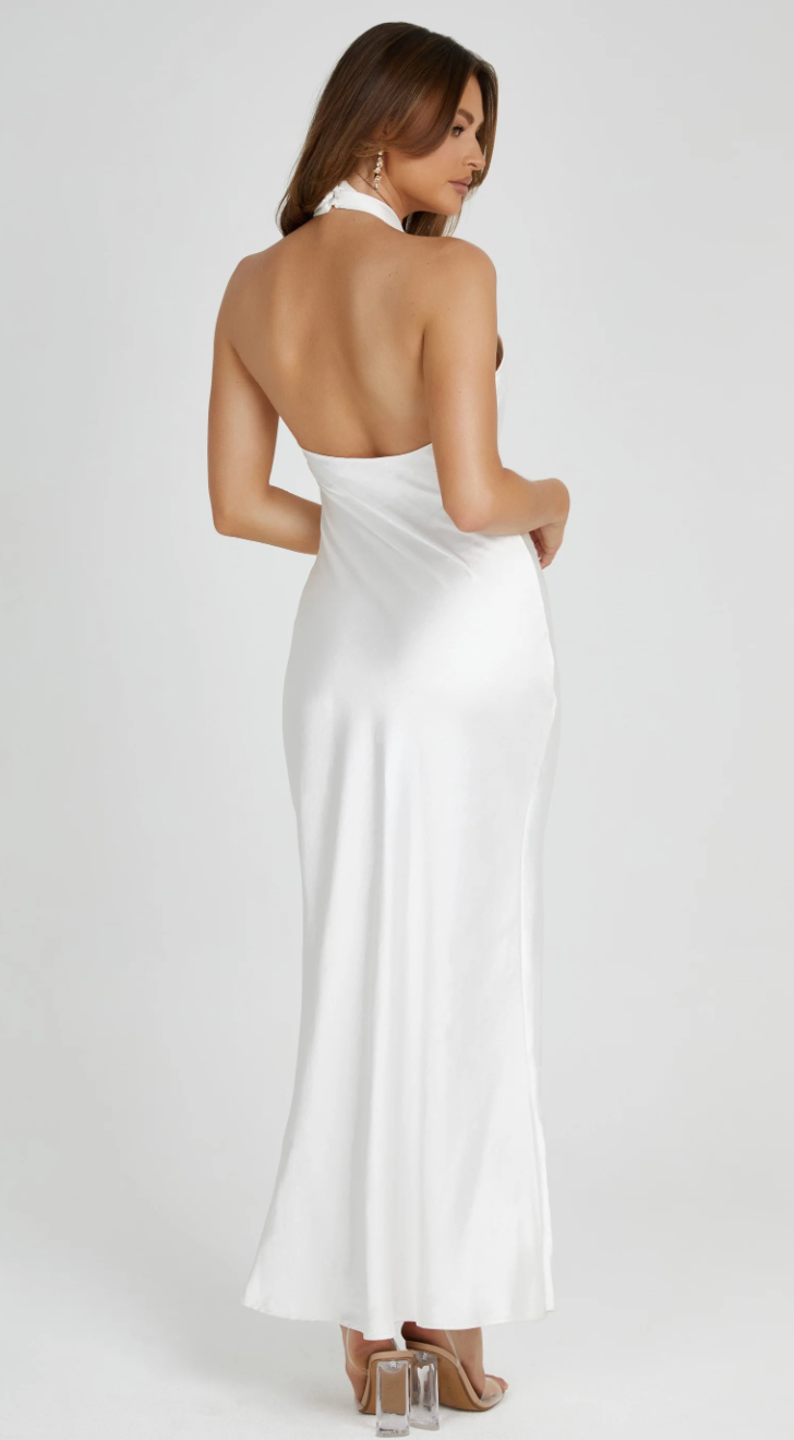 Laura Halter Satin Gown - White