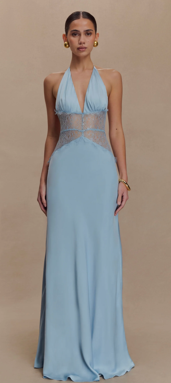 Dinah Lace And Satin Maxi Dress - Cornflower Blue
