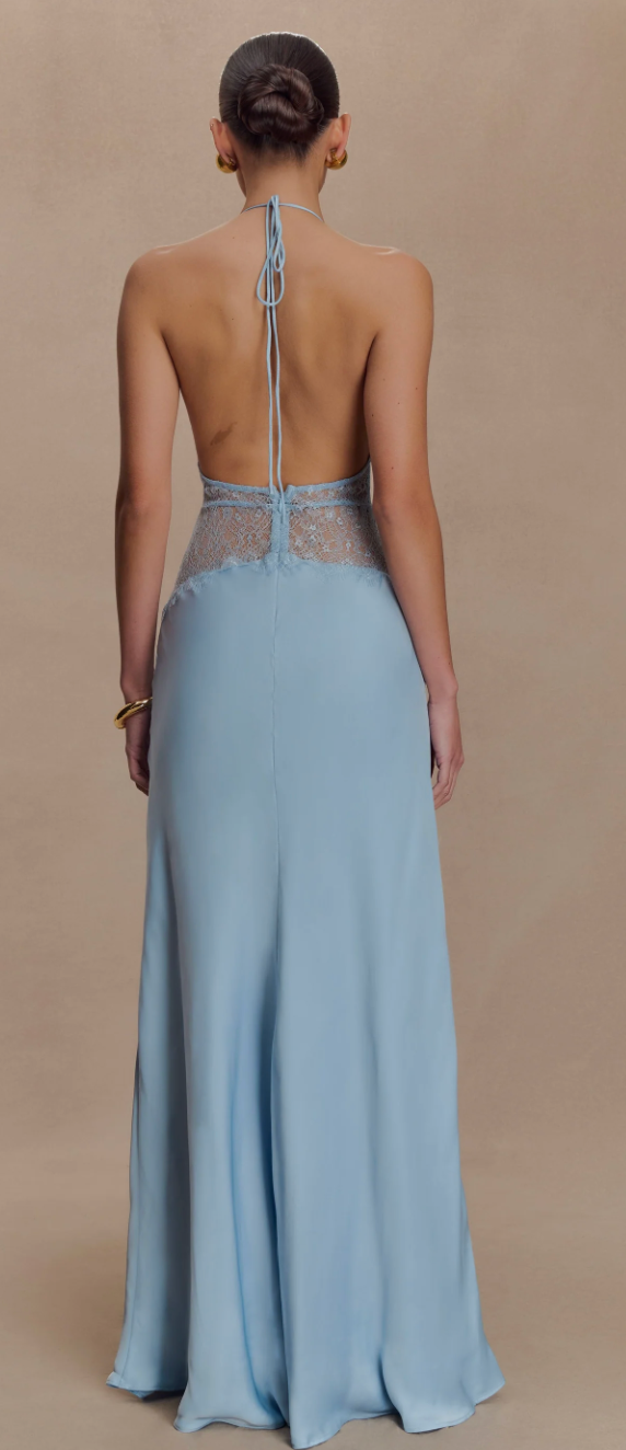 Dinah Lace And Satin Maxi Dress - Cornflower Blue