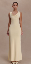Marta Slinky Cowl Maxi Dress - Lemon