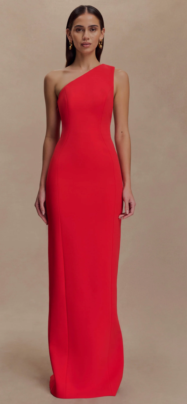 Milena One Shoulder Crepe Maxi Dress - Red